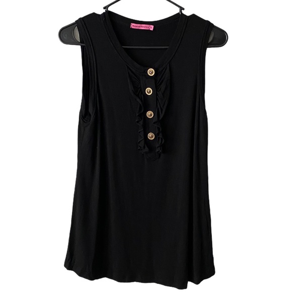 Maternal America Tops - Maternal America Black Ruffle Front Tank Medium